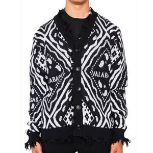 Valabasas S Mens The Pledge Sweater Cardigan Black Distressed Bandana Print